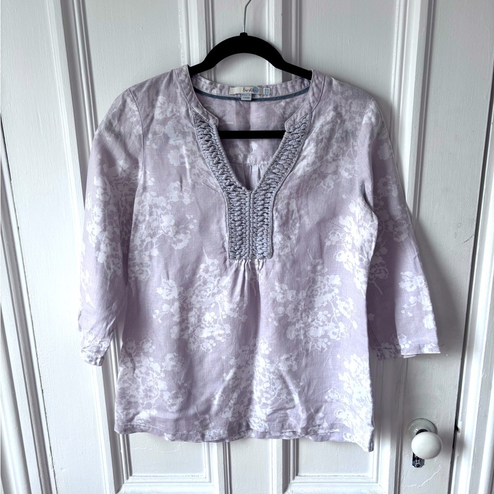 Boden Women’s 100% Linen 3/4 Sleeve Crochet Tunic Blouse Size 6
